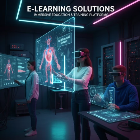 E-learning solutions with VR AR technologies creating immersive educational experiences and interactive training platforms