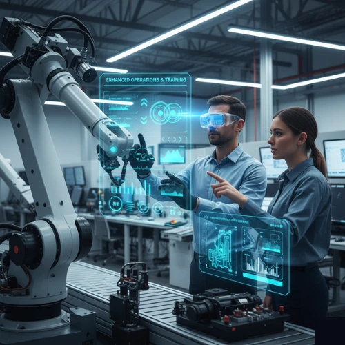 Augmented Reality technology enhancing robotics and automation operations with real-time data overlay and maintenance guidance