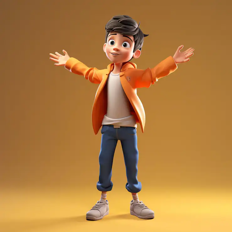 3D character animation of a game hero
