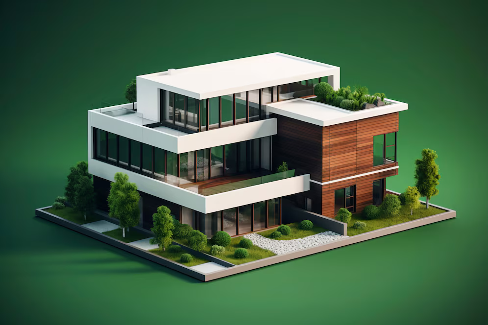 3D architectural visualization of a modern house